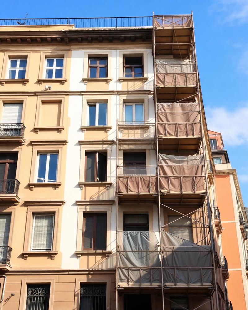 Rehabilitación de fachada de edificio en Barcelona